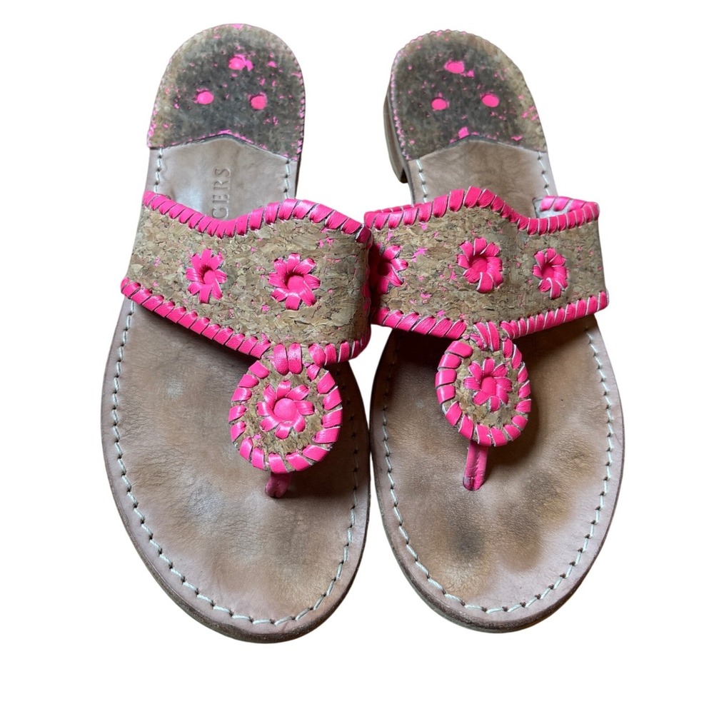 Jack Rogers Sandals Women Pink Cork Whipstitch Rondelle Flat Thong SIZE 10M
